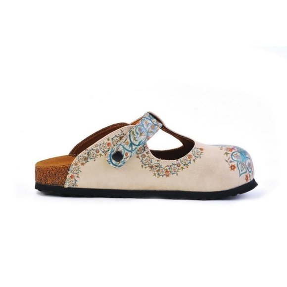SOLD OUT - Goby Shoes - White & Blue Floral T-Strap Mule - Picture 4 of 5